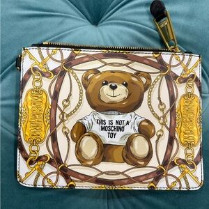 Moschino Brown and Gold Teddy Bear Pouch